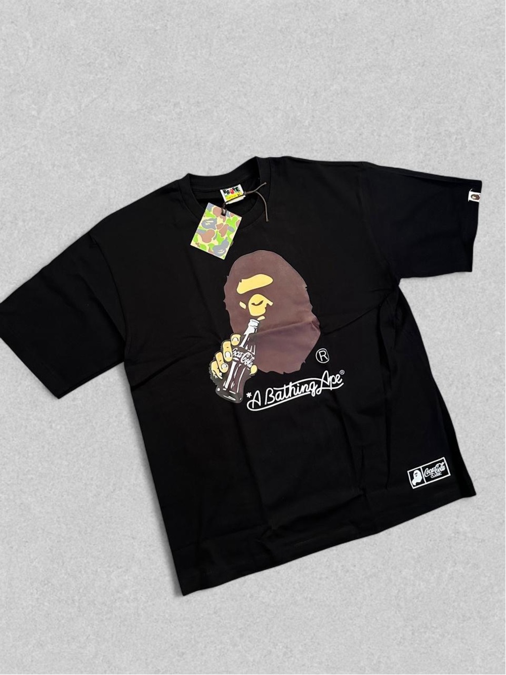 Bape Black Graphic Ape Head Tee with Yellow Accents